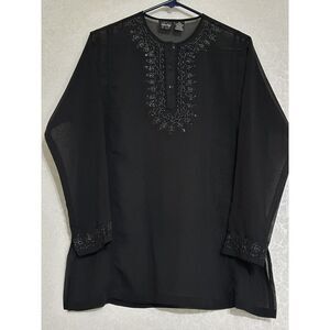 FreeStyle Tunic Black Beaded Embroidered Sheer Boho Whimsigoth Oversized S / M